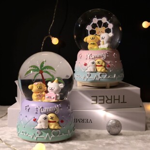 水晶狗狗摆件线条小狗大号球女孩公主风飘雪八音盒桌面灯光装饰品