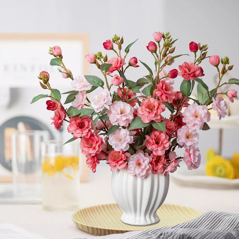 （送花瓶）山茶花绢花家用花盆装饰餐桌摆件手工花仿真花摆设花卉,家居饰品,仿真花/假花,淘宝优惠券,粉丝福利购,淘宝优惠卷