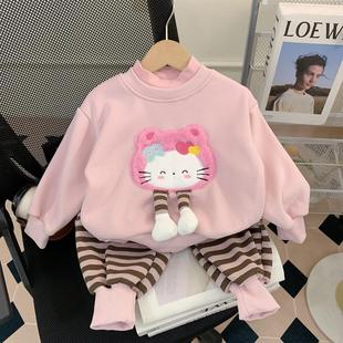 女童套装秋冬装2025新款洋气儿童衣服加绒宝宝卫衣裤子两件套冬季