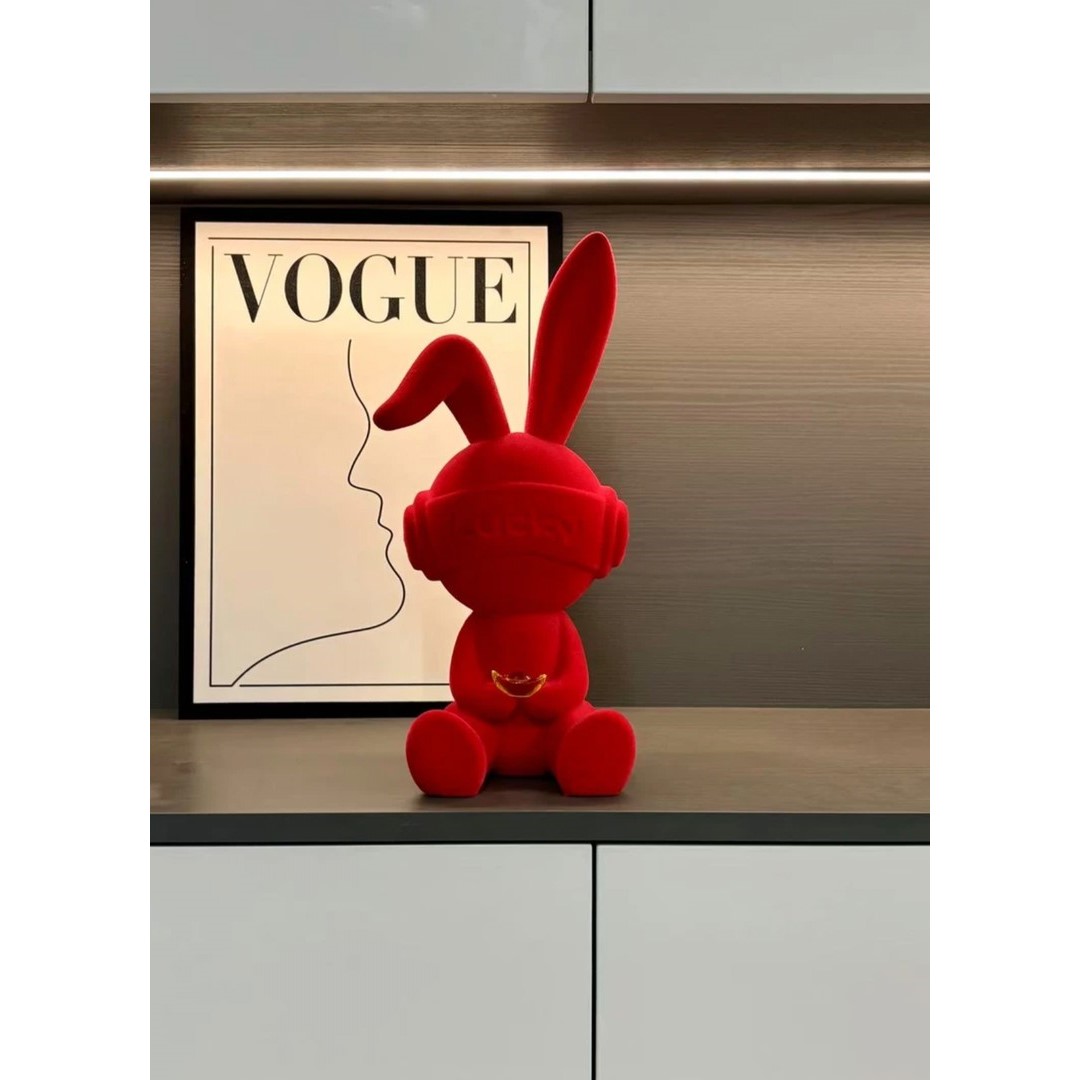 高级植绒一锭发财幸运兔潮玩摆件简约风玄关客厅电视柜装饰品