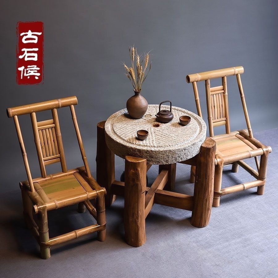 石磨茶盘茶台桌子老磨盘旧石器茶托茶具木架磨片石桌阳台小茶桌