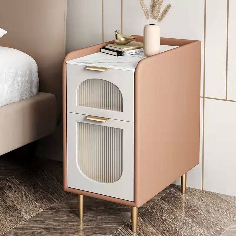 高级超窄实木床头柜意式岩板长虹玻璃小尺寸卧室极简床边柜新款