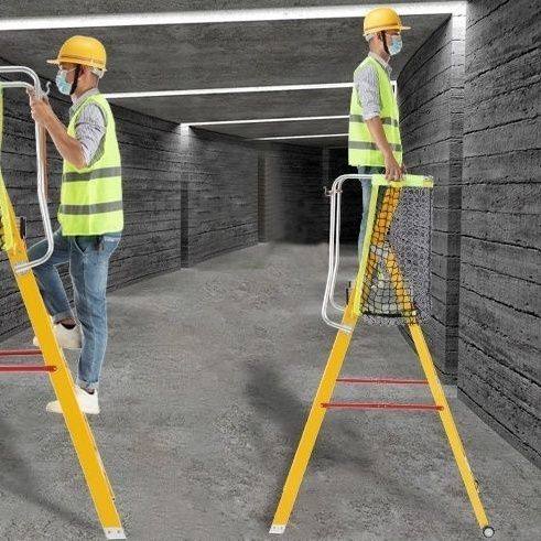 绝缘加厚玻璃钢人字平台梯扶手围栏安全工作爬梯轮子折叠工程梯子