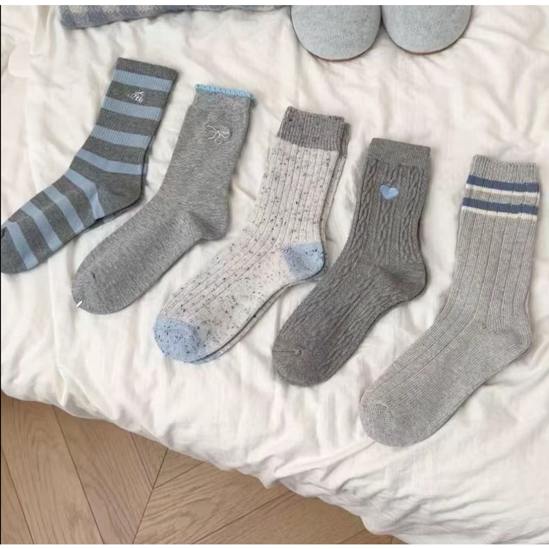 高品质秋冬新款袜灰色系列超百搭女简约保暖舒适中筒时尚推推袜