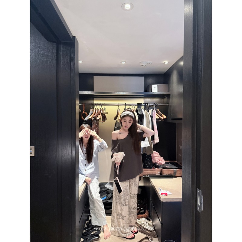 洢社长.【白日梦想家】复古印花阔腿裤T恤女宽松可外出居家服套装