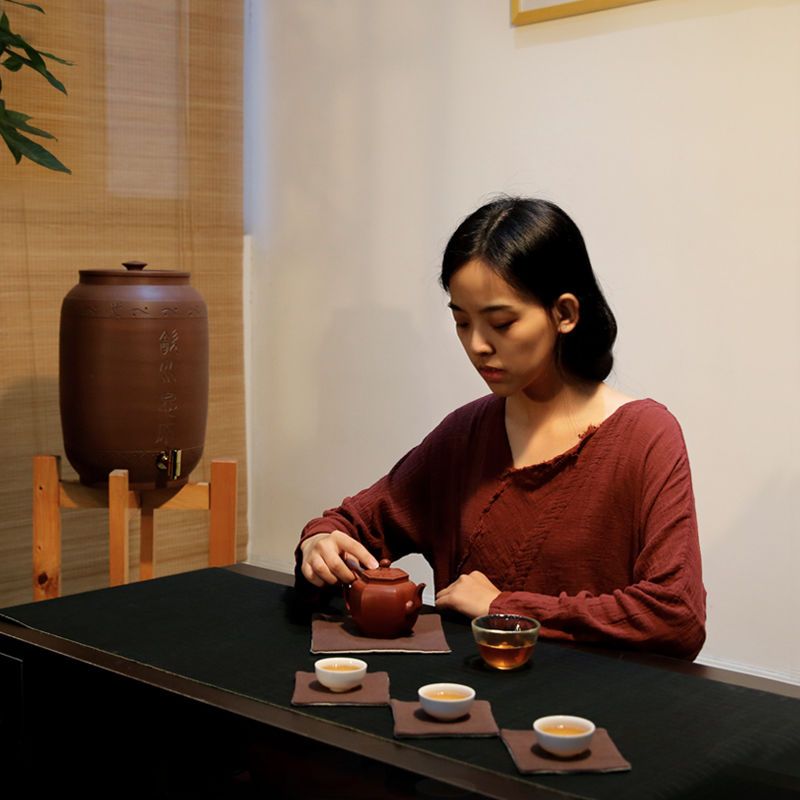 云南建水紫陶养水缸茶具带龙头陶瓷非紫砂抽水式新水缸储水缸茶器