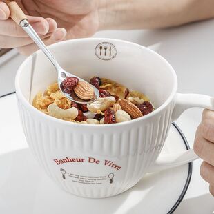 早餐杯大容量燕麦片杯大号马克杯陶瓷杯子牛奶杯 冲麦片专用杯欧式