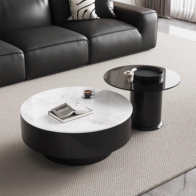 亦克天鹅白微晶石大小圆茶几组合现代轻奢极简家用茶几客厅家用