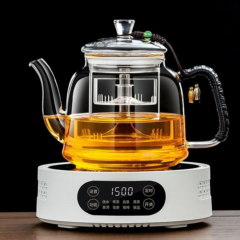 2025年新款玻璃煮茶壶加厚高硼硅蒸煮一体实木大功率电陶炉煮茶器
