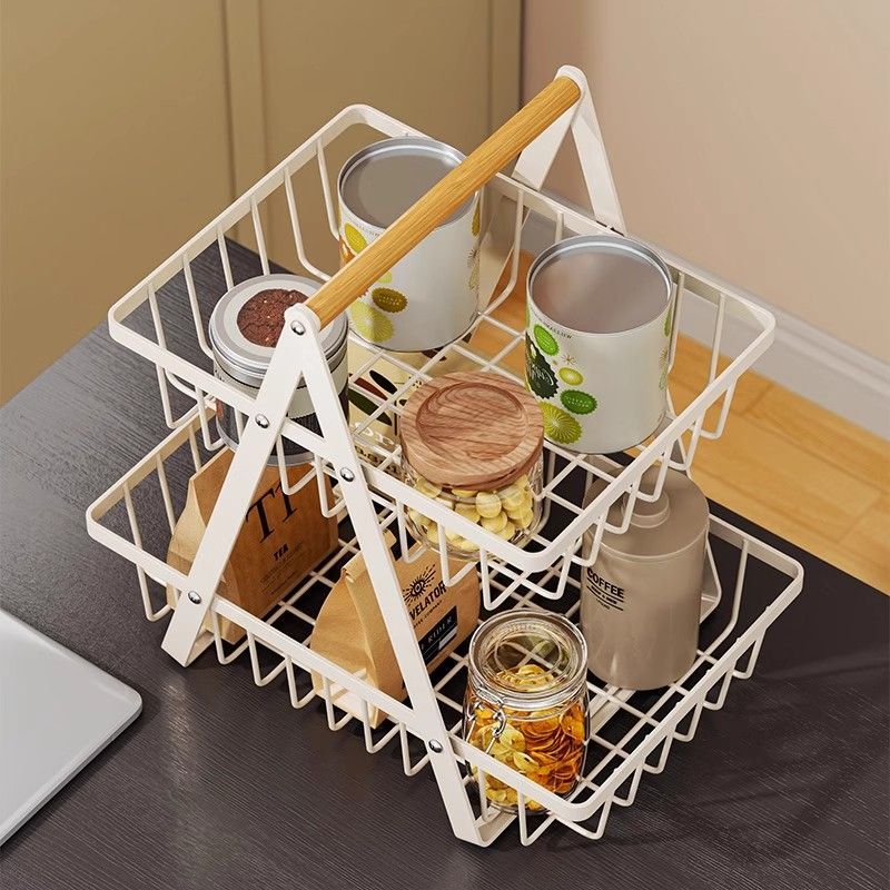 餐桌台面杂物收纳桌面/置物架家用零食篮提手果篮多功能客厅果蔬