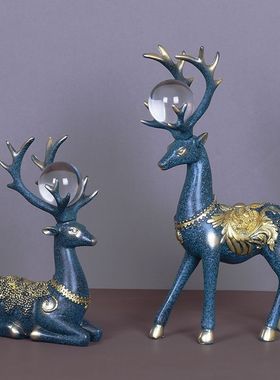 招财鹿摆件轻奢高档创意酒柜装饰品客厅办公桌面家居乔迁新居礼品