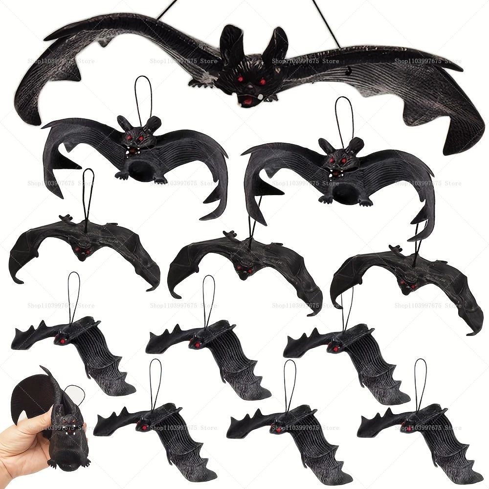 12PCS Halloween Hanging Bat Ornaments Mixed Sizes Realistic