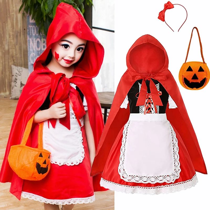 2-15Y Fairy Tale Costumes for Girls Cosplay Dresses Hooded C