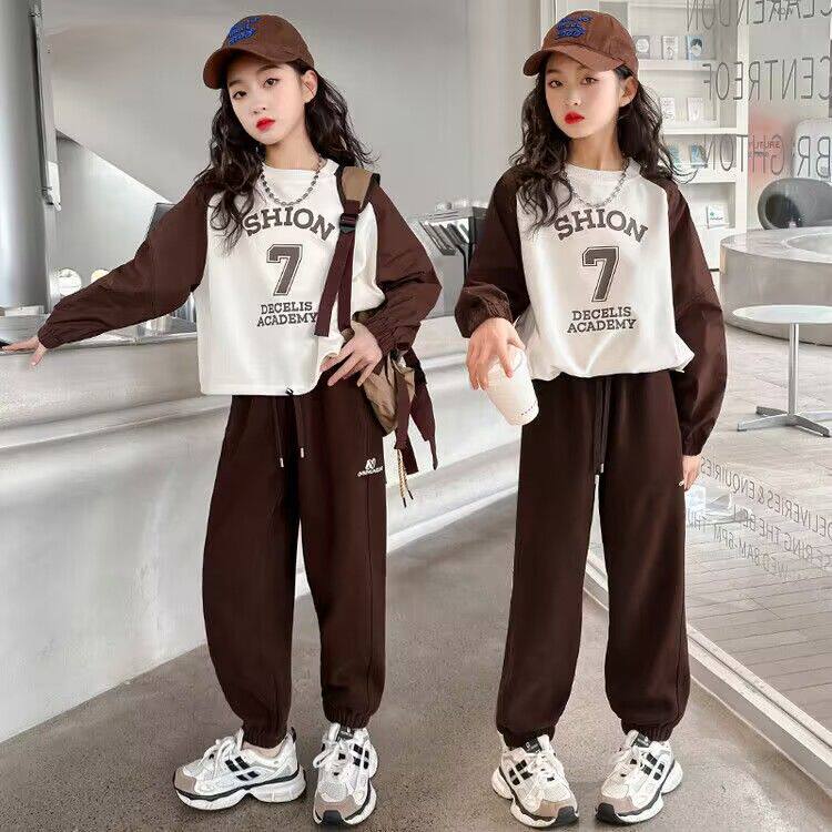 女童秋天套装2024新款卫衣洋气时髦儿童装中大童春款运动两件套潮
