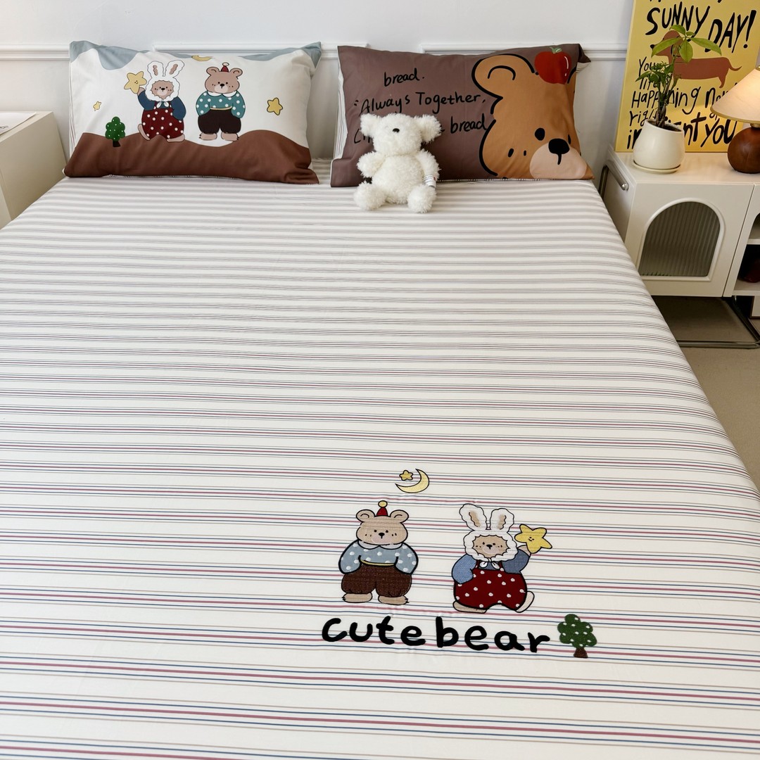 纯棉刺绣床笠单件卡通儿童席梦思床单保护套1.2米1.5m1.8床笠罩