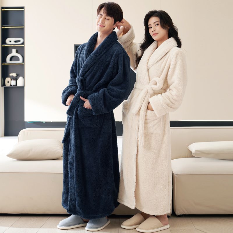 睡袍女冬季加长款到脚踝加厚加绒保暖睡衣男款珊瑚绒秋冬情侣睡袍