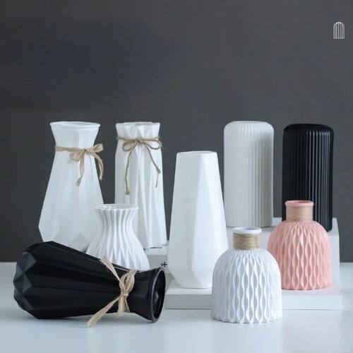 Modern Flower Vase White Pink Plastic Vase Flower Pot Basket