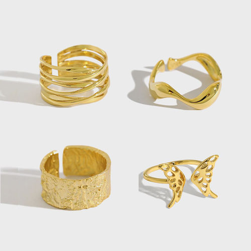 925 Sterling Silver Resizable Opening Rings for Women Gold