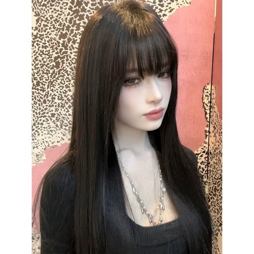 妍公子专属《富江》进口丝半蕾丝假发全头套自然黑/棕色刘海直发