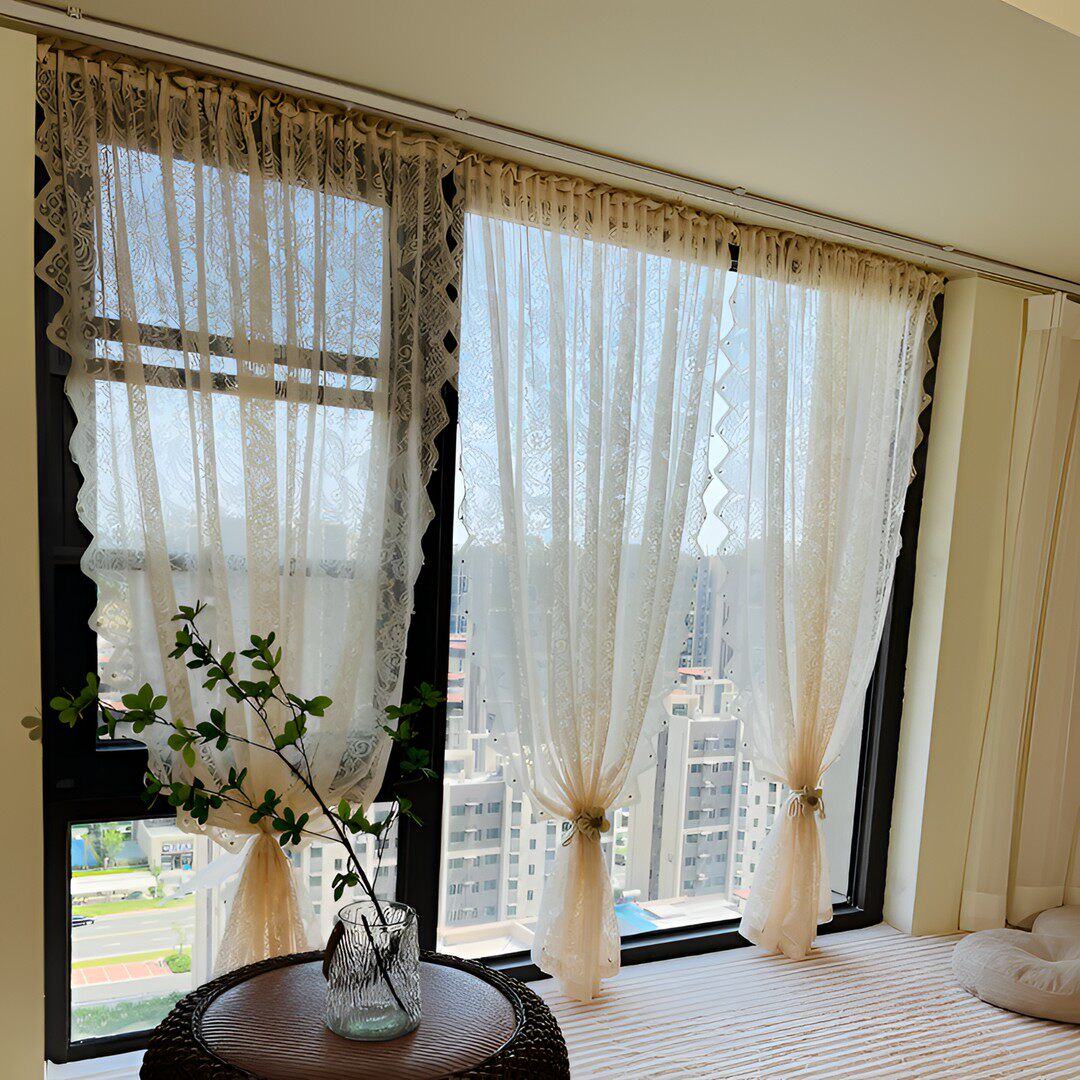 【飘窗内开窗专用】魔术贴纱帘钉珠蕾丝窗帘防紫外线细腻浪漫网红,居家布艺,窗纱,淘宝优惠券,粉丝福利购,淘宝优惠卷
