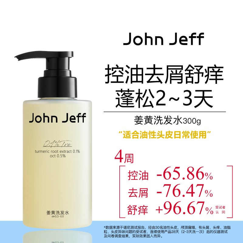 JohnJeff姜黄洗发水控油去屑去异味舒痒蓬松头发油性头皮姐夫.