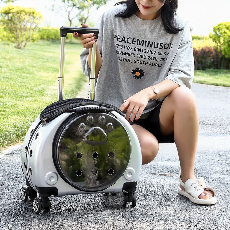 便携宠物透明拉杆箱猫咪小推车猫行李箱带轮大空间狗狗外出便携包