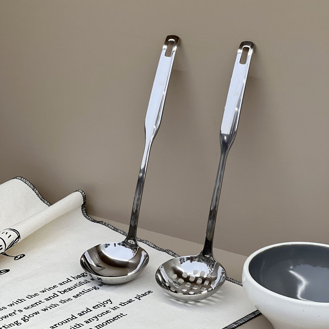 【2支装】304钢火锅汤勺漏勺家用酒店厨具方柄盛汤盛粥勺火锅勺长