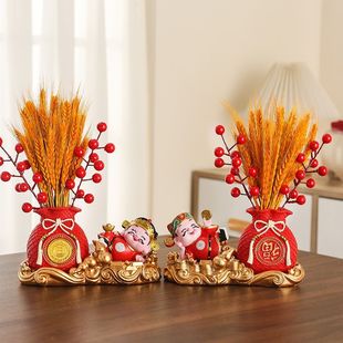 新款招财财神金黄麦穗福袋家居客厅摆件玄关电视柜酒柜装饰品乔迁