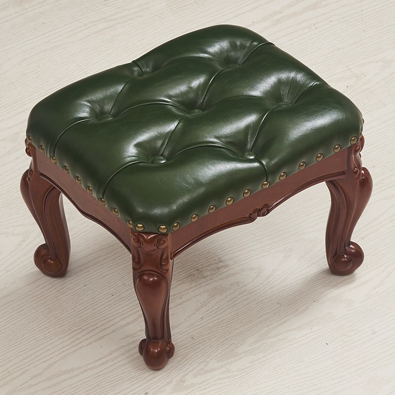 美式实木换鞋凳儿童凳真皮凳子欧式茶几凳矮凳家用小板凳小方凳子