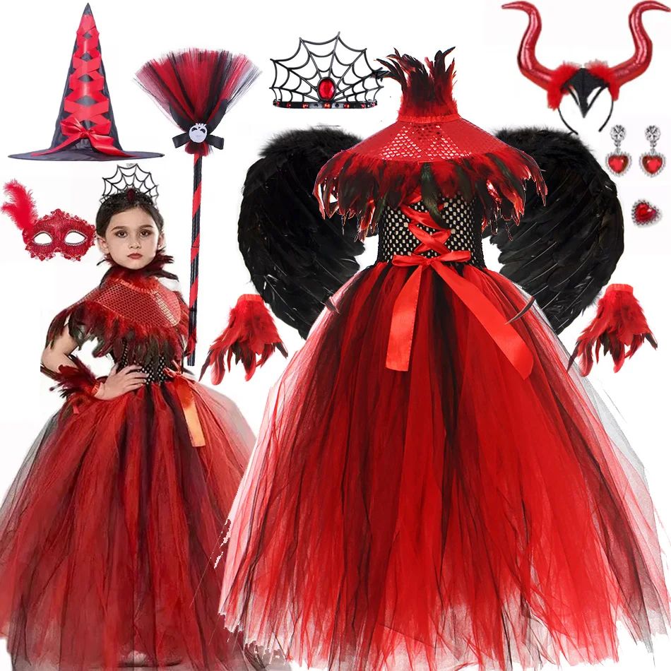 Halloween Vampire Costume for Girls Devil Witch Gothic Puffy