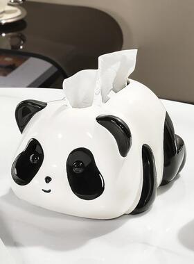 BSD可爱熊猫纸巾盒茶几家用摆件创意纸抽盒卡通陶瓷抽纸盒高颜值
