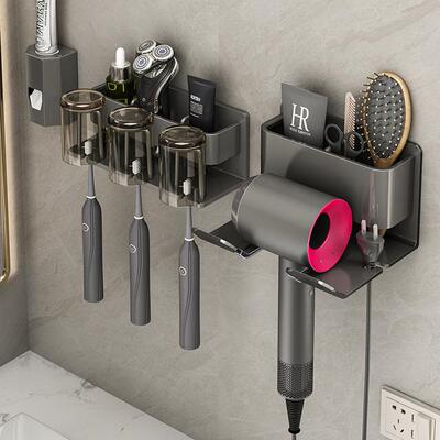 牙刷架子置物架枪灰免打孔漱口杯刷牙杯挂架卫生间壁挂电动牙刷架