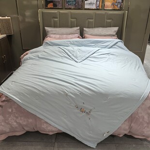 【夏季新品】悦达家纺《微杼》绣花薄荷夏凉被简约纯色