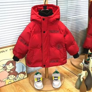儿童冬装拜年服男童羽绒服2024新款宝宝冬季加厚过年衣服红色外套