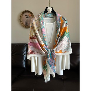 空调房披肩高级感外搭 轻奢复古风围巾女春秋大方巾送妈妈百搭夏季