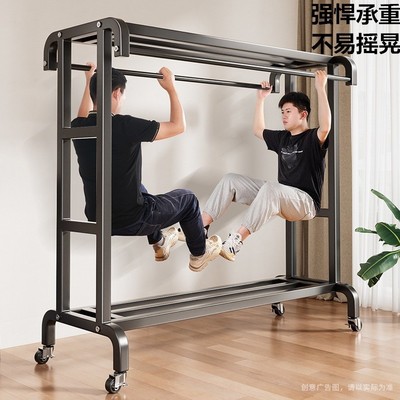 简易晾衣架落地家用衣服架阳台室内带轮子加粗移动衣帽架挂衣杆