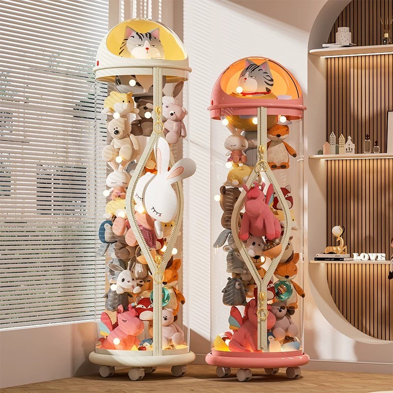 聚可爱新款透明宇航员娃娃桶儿童毛绒玩具收纳神器拉链公仔收纳箱