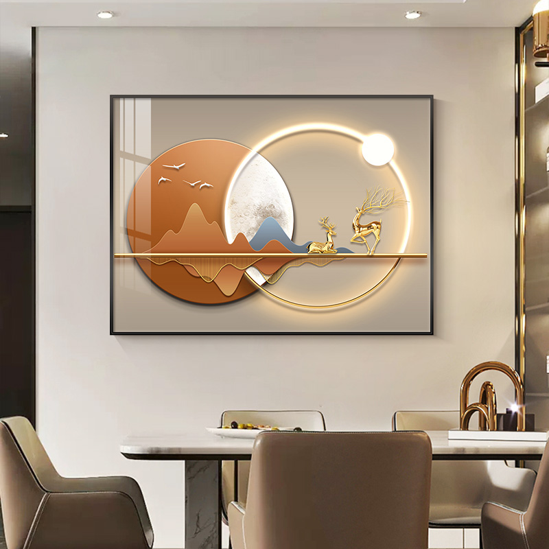 轻奢餐厅装饰画现代简约饭厅背景墙挂画单幅横版大气厨房壁画