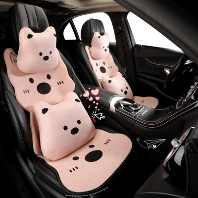 西高地棉麻汽车坐垫四季通用主副驾驶座套半包透气耐脏女士五座垫