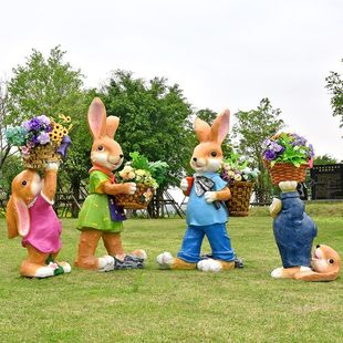 户外卡通兔子雕塑彷真动物鸡鸭花缸花园庭院幼儿园景观装 饰摆件