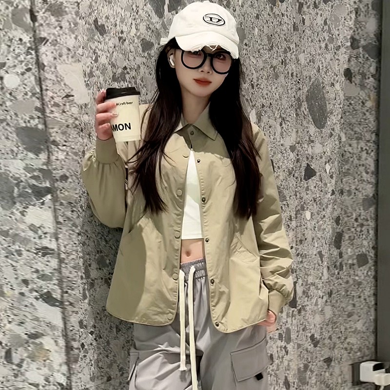 外穿休闲开衫女短款2025春秋季新款爆款百搭衬衫式防水小外套时尚