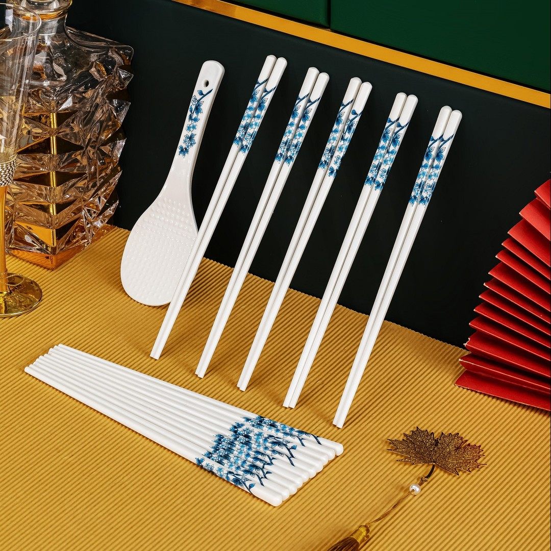 【青花骨瓷筷子10双送饭勺】防霉筷子网红高档酒店家用陶瓷清洗防,餐饮具,筷子,淘宝优惠券,粉丝福利购,淘宝优惠卷