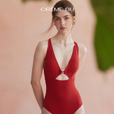 CremeSu印花连体泳衣女Flow系列性感镂空显瘦爆款泳装度假泡温泉