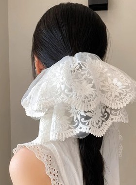 韩系公主风白色蕾丝网纱大肠发圈女高级感超大号发饰发绳春季新款