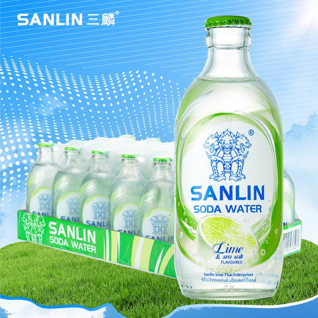 自营 三麟青柠苏打汽水335ml*24瓶海盐清爽加倍0糖健康饮料