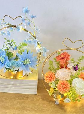 北欧轻奢仿真花篮绢花假花摆件家居客厅玄关餐桌摆设装饰花艺插花