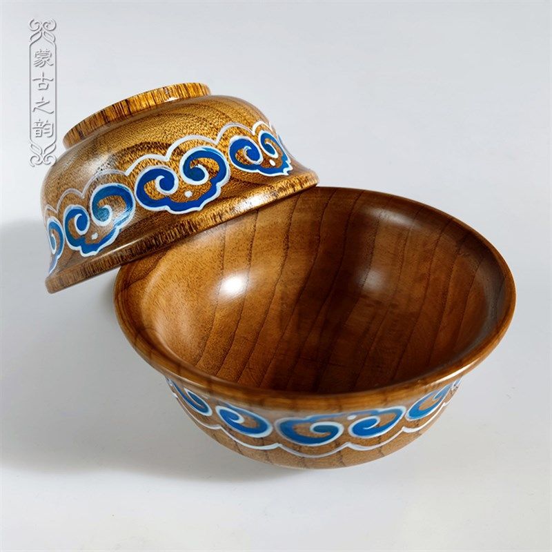 蒙古木碗实木手绘隔热防烫蒙餐奶茶碗汤碗饭碗蒙古族木质餐具民族