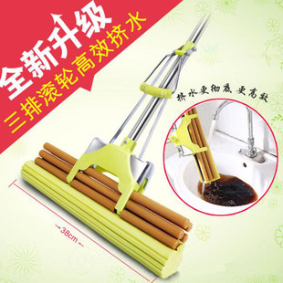 滚轮式 挤水胶棉拖把家用大号不锈钢伸缩杆免手洗吸水海绵拖把套装