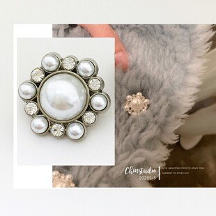 高档纽扣外套圆形镶钻方形名媛风睡衣大衣女上衣大衣扣子百搭配件