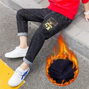 冬季男童牛仔裤加绒加厚棉裤外穿中大童保暖裤夹棉宝宝裤子中童